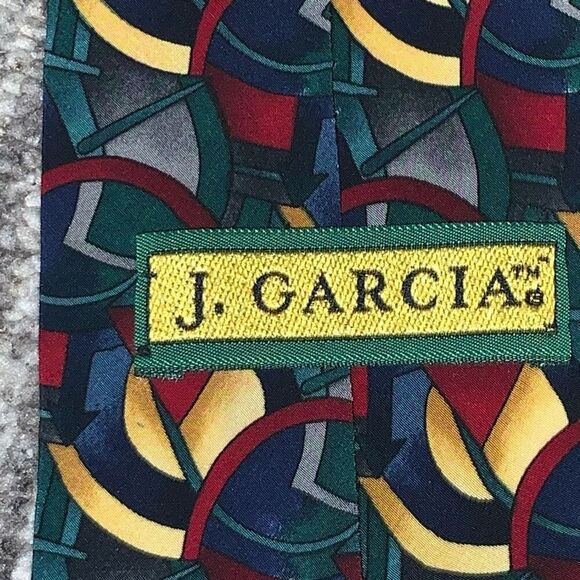 J Garcia Clockworks Geometric Print Mens Neck Tie Multicolor 100% Silk Made In U - Picture 2 of 8